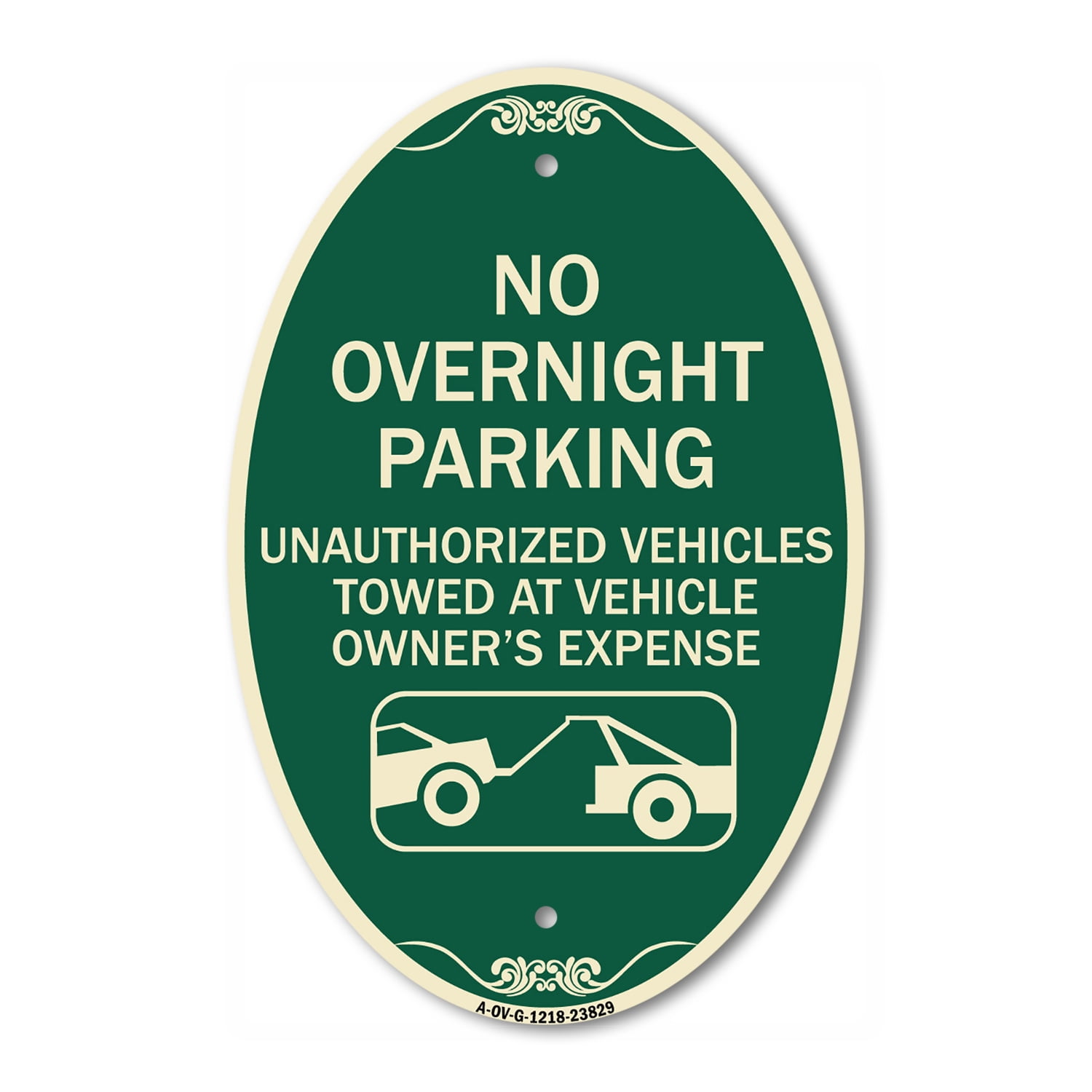 SignMission Designer Oval Series Sign - No Overnight Parking 