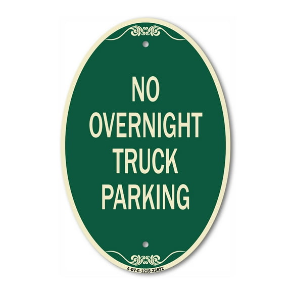 SignMission Designer Oval Series Sign - No Overnight Truck Parking | Green & Tan 12" X 18" Heavy-Gauge Aluminum Architectural Sign | Commercial Grade | Made in the USA