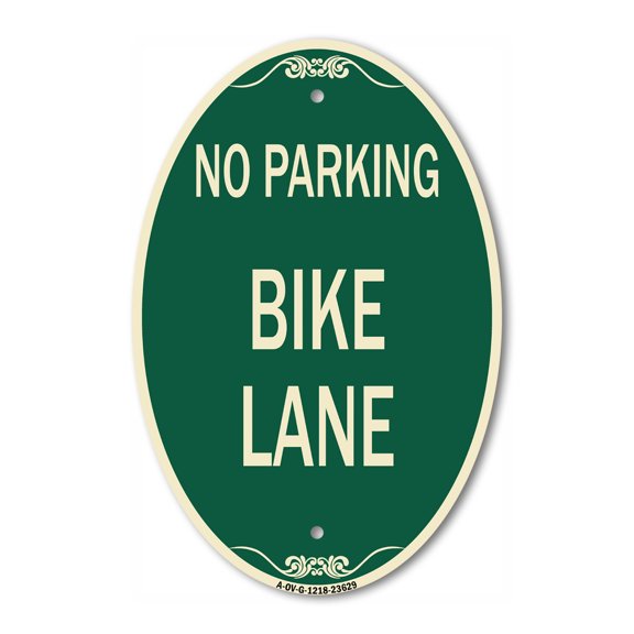 SignMission Designer Oval Series Sign - No Parking Bike Lane | Green & Tan 12" X 18" Heavy-Gauge Aluminum Architectural Sign | Commercial Grade | Made in the USA