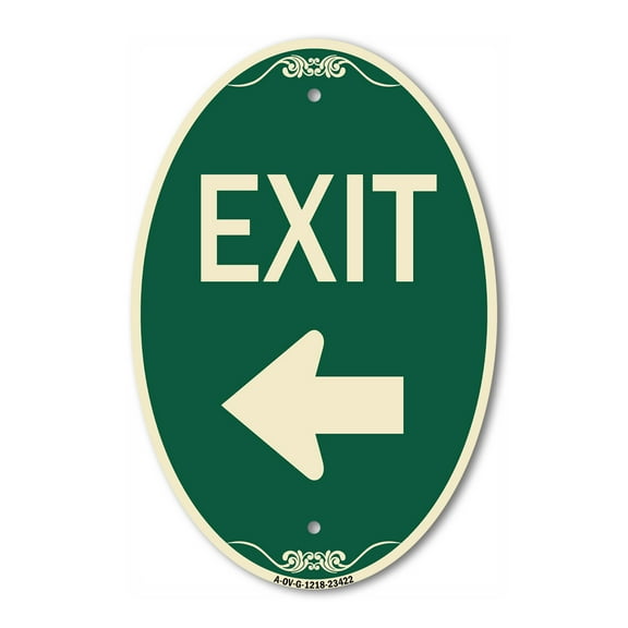 SignMission Designer Oval Series Sign - Parking Lot Sign Exit Sign (Left Arrow) | Green & Tan 12" X 18" Heavy-Gauge Aluminum Architectural Sign | Commercial Grade | Made in the USA