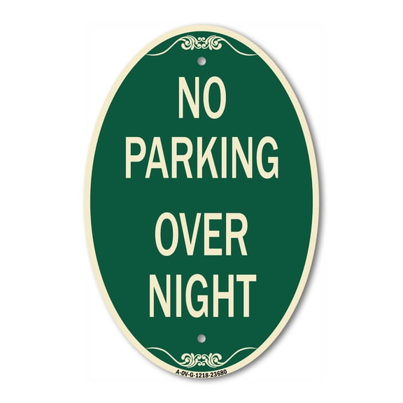SignMission Designer Oval Series Sign - No Parking Overnight Parking Sign | Green & Tan 12" X 18" Heavy-Gauge Aluminum Architectural Sign | Commercial Grade | Made in the USA