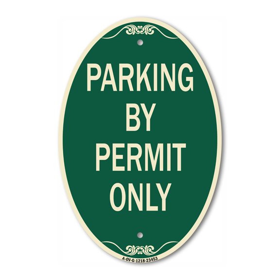 SignMission Designer Oval Series Sign - Parking by Permit Only | Green & Tan 12" X 18" Heavy-Gauge Aluminum Architectural Sign | Commercial Grade | Made in the USA