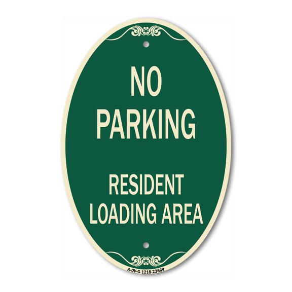SignMission Designer Oval Series Sign - No Parking Sign No Parking - Resident Loading Area | Green & Tan 12" X 18" Heavy-Gauge Aluminum Architectural Sign | Commercial Grade | Made in