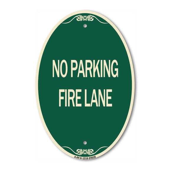 SignMission Designer Oval Series Sign - Pavement Stencil No Parking Fire Lane | Green & Tan 12" X 18" Heavy-Gauge Aluminum Architectural Sign | Commercial Grade | Made in the USA