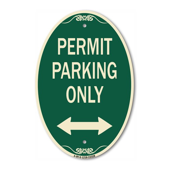 SignMission Designer Oval Series Sign - Permit Parking Only (Bidirectional Arrow) | Green & Tan 12" X 18" Heavy-Gauge Aluminum Architectural Sign | Commercial Grade | Made in the USA
