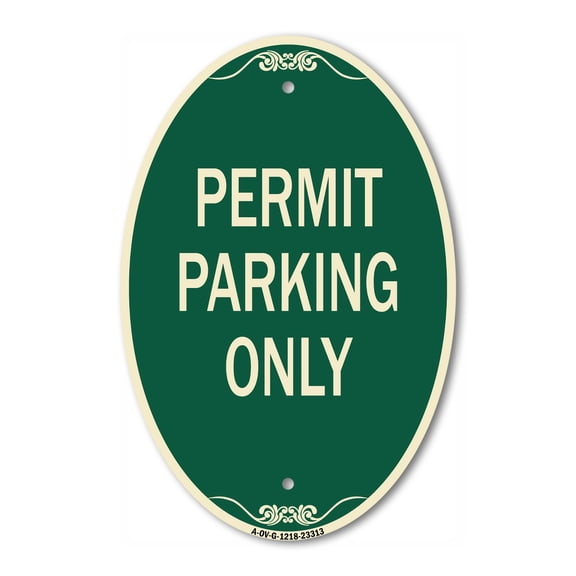 SignMission Designer Oval Series Sign - Permit Parking Only | Green & Tan 12" X 18" Heavy-Gauge Aluminum Architectural Sign | Commercial Grade | Made in the USA