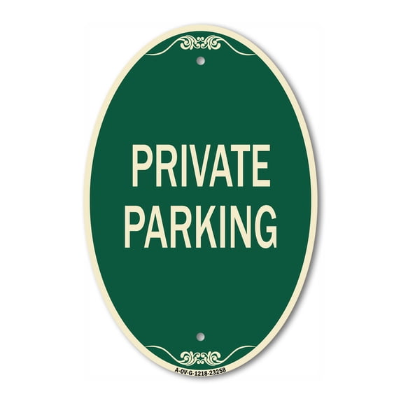 SignMission Designer Oval Series Sign - Private Parking | Green & Tan 12" X 18" Heavy-Gauge Aluminum Architectural Sign | Commercial Grade | Made in the USA