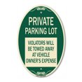 thumbnail image 1 of SignMission Designer Oval Series Sign - Private Parking Lot Violators Will Be Towed Away at Vehicle Owner's Expense | Green & Tan 12" X 18" Heavy-Gauge Aluminum Architectural Sign |, 1 of 4