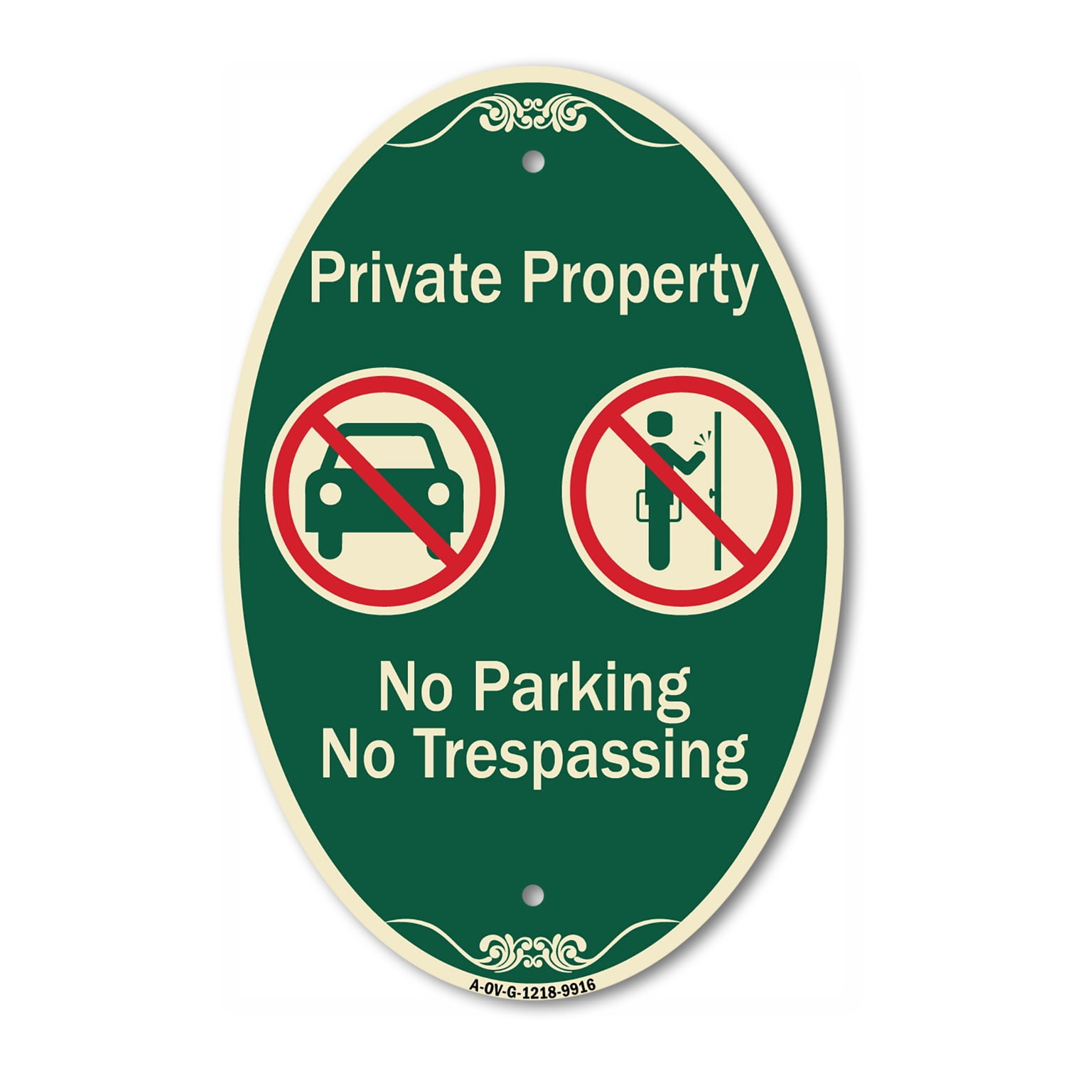 SignMission Designer Oval Series Sign - Private Property No Parking Or ...