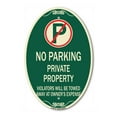 thumbnail image 1 of SignMission Designer Oval Series Sign - Private Property Violators Towed Away at Owner Expense with No Parking Symbol | Green & Tan 12" X 18" Heavy-Gauge Aluminum Architectural Sign |, 1 of 4
