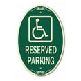 thumbnail image 1 of SignMission Designer Oval Series Sign - Reserved Parking (Handicapped Symbol) (Blue) | Green & Tan 12" X 18" Heavy-Gauge Aluminum Architectural Sign | Commercial Grade | Made in the USA, 1 of 4