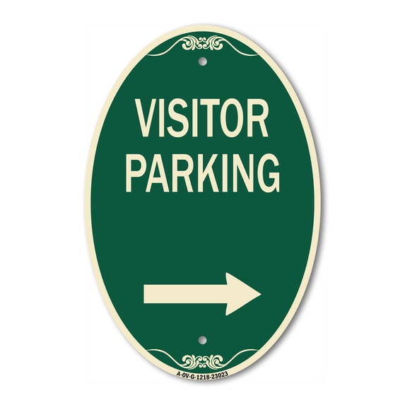 SignMission Designer Oval Series Sign - Reserved Parking Sign Visitor Parking (Arrow Pointing Right) | Green & Tan 12" X 18" Heavy-Gauge Aluminum Architectural Sign | Made in the USA