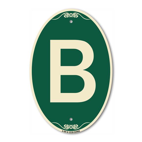 SignMission Designer Oval Series Sign - Sign with Letter B | Green & Tan 12" X 18" Heavy-Gauge Aluminum Architectural Sign | Commercial Grade | Made in the USA