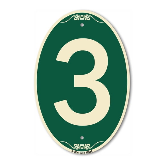 SignMission Designer Oval Series Sign - Sign with Number 3 | Green & Tan 12" X 18" Heavy-Gauge Aluminum Architectural Sign | Commercial Grade | Made in the USA