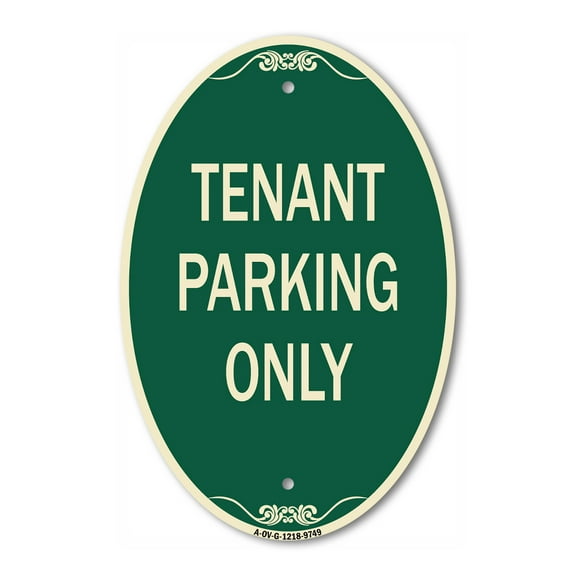 SignMission Designer Oval Series Sign - Tenant Parking Only | Green & Tan 12" X 18" Heavy-Gauge Aluminum Architectural Sign | Commercial Grade | Made in the USA
