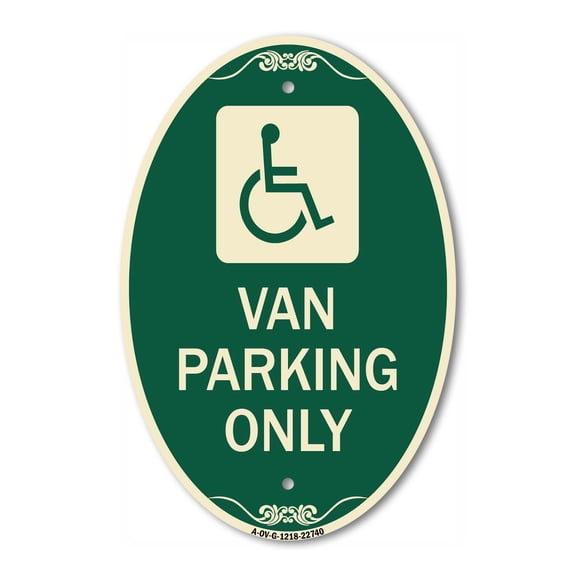 SignMission Designer Oval Series Sign - Van Parking Only (With Handicap Symbol) | Green & Tan 12" X 18" Heavy-Gauge Aluminum Architectural Sign | Commercial Grade | Made in the USA