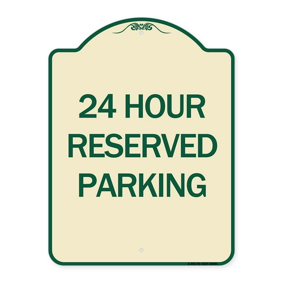 SignMission Designer Series Sign - 24 Hour Reserved Parking | Tan & Green 18" x 24" Heavy-Gauge Aluminum Architectural Sign | Protect Your Business & Municipality | Made in the USA