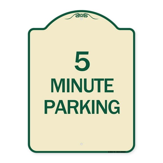 SignMission Designer Series Sign - 5 Minute Parking | Tan & Green 18" x 24" Heavy-Gauge Aluminum Architectural Sign | Protect Your Business & Municipality | Made in the USA