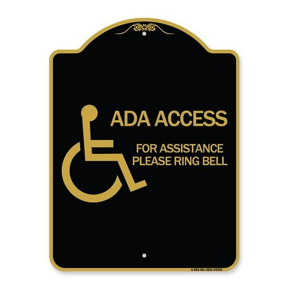 SignMission Designer Series Sign - ADA Access for Assistance Ring Bell (With New Isa Symbol) | Black & Gold 18" X 24" Heavy-Gauge Aluminum Architectural Sign | Protect Your Business |