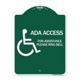 thumbnail image 1 of SignMission A-DES-GW-1824-24352 18 x 24 in. Designer Series Sign - ADA Access for Assistance Ring Bell with New ISA Symbol, Green & White, 1 of 4