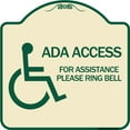 thumbnail image 1 of SignMission Designer Series Sign - ADA Access for Assistance Ring Bell (With New Isa Symbol) | Tan & Green 18" X 18" Heavy-Gauge Aluminum Architectural Sign | Made in the USA, 1 of 4