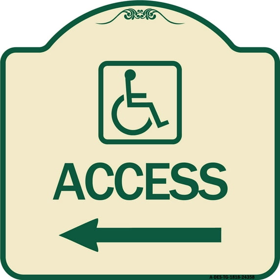 SignMission Designer Series Sign - Access (With Updated Isa Symbol and Left Arrow) | Tan & Green 18" X 18" Heavy-Gauge Aluminum Architectural Sign | Made in the USA