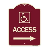 SignMission Designer Series Sign - Access (With Updated Isa Symbol and Right Arrow) | Burgundy 18" x 24" Heavy-Gauge Aluminum Architectural Sign | Made in the USA
