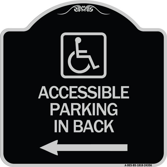 SignMission Designer Series Sign - Accessible Parking on Left Arrow (With Graphic) | Black & Silver 18" X 18" Heavy-Gauge Aluminum Architectural Sign | Made in the USA