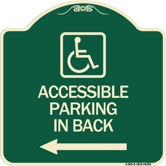 SignMission Designer Series Sign - Accessible Parking on Left Arrow (With Graphic) | Green & Tan 18" X 18" Heavy-Gauge Aluminum Architectural Sign | Made in the USA