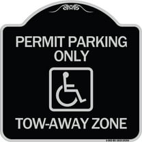 SignMission Designer Series Sign - Accessible Permit Parking Only Tow-Away Zone with Symbol | Black & Silver 18" X 18" Heavy-Gauge Aluminum Architectural Sign | Made in the USA