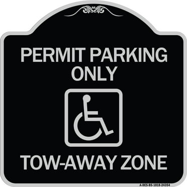 SignMission Designer Series Sign - Accessible Permit Parking Only Tow-Away Zone with Symbol | Black & Silver 18" X 18" Heavy-Gauge Aluminum Architectural Sign | Made in the USA