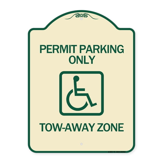SignMission Designer Series Sign - Accessible Permit Parking Only Tow-Away Zone with Symbol | Tan & Green 18" x 24" Heavy-Gauge Aluminum Architectural Sign | Made in the USA