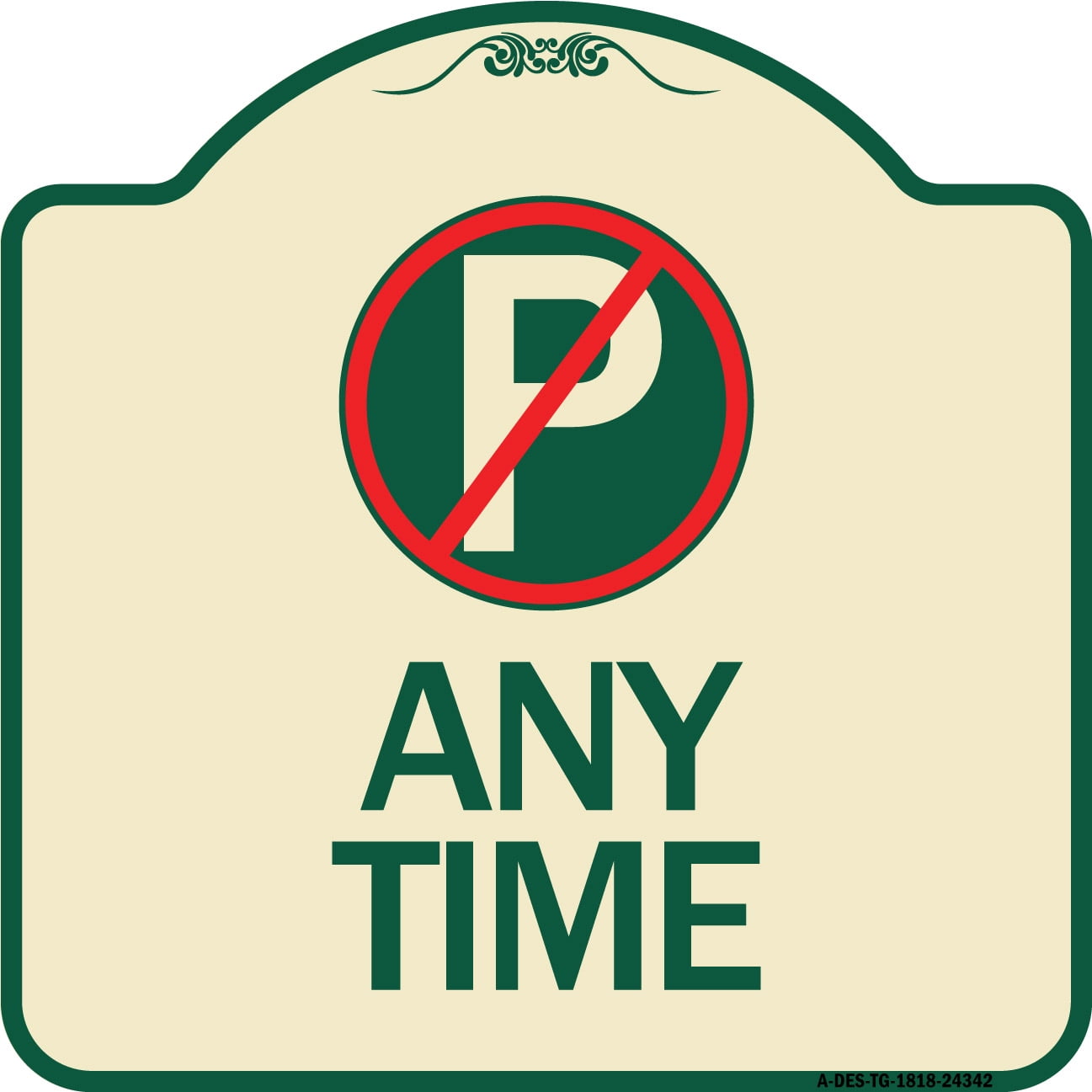 SignMission Designer Series Sign - Anytime (No Parking Symbol) | Tan ...