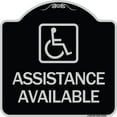 thumbnail image 1 of SignMission Designer Series Sign - Assistance Available with Handicap Symbol | Black & Silver 18" X 18" Heavy-Gauge Aluminum Architectural Sign | Made in the USA, 1 of 4