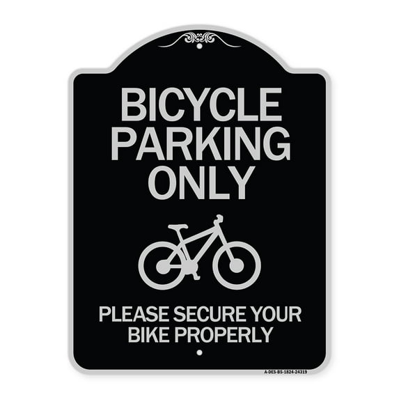 SignMission Designer Series Sign - Bicycle Parking Only Please Secure Your Bike Properly Sign | Black & Silver 18" x 24" Heavy-Gauge Aluminum Architectural Sign | Made in the USA