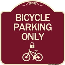 SignMission Designer Series Sign - Bicycle Parking Only (With Cycle and Lock Symbol | Burgundy 18" X 18" Heavy-Gauge Aluminum Architectural Sign | Made in the USA