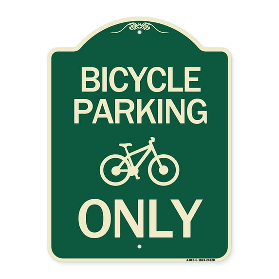 SignMission Designer Series Sign - Bicycle Parking Only (With Graphic) | Green & Tan 18" x 24" Heavy-Gauge Aluminum Architectural Sign | Protect Your Business & Municipality | Made in