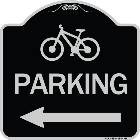 SignMission Designer Series Sign - Bicycle Symbol Parking (Left Arrow) | Black & Silver 18" X 18" Heavy-Gauge Aluminum Architectural Sign | Protect Your Business & Municipality | Made