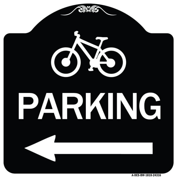 SignMission Designer Series Sign - Bicycle Symbol Parking (Left Arrow) | Black & White 18" X 18" Heavy-Gauge Aluminum Architectural Sign | Protect Your Business & Municipality | Made in