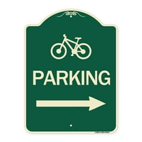 SignMission Designer Series Sign - Bicycle Symbol Parking (Right Arrow | Green & Tan 18" x 24" Heavy-Gauge Aluminum Architectural Sign | Protect Your Business & Municipality | Made in
