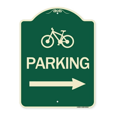 SignMission Designer Series Sign - Bicycle Symbol Parking (Right Arrow | Green & Tan 18" x 24" Heavy-Gauge Aluminum Architectural Sign | Protect Your Business & Municipality | Made in