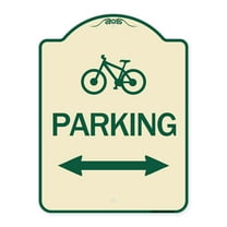 SignMission Designer Series Sign - Bicycle Symbol Parking (With Bidirectional Arrow) | Tan & Green 18" x 24" Heavy-Gauge Aluminum Architectural Sign | Made in the USA
