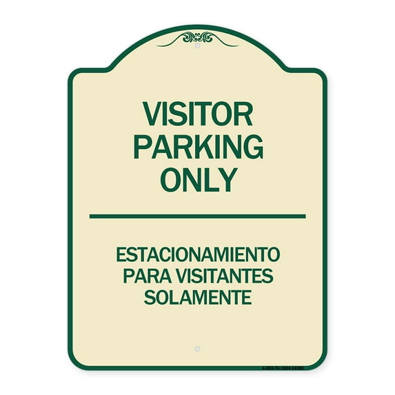 SignMission Designer Series Sign - Bilingual Reserved Parking Sign Visitor Parking Only - Estacionamiento Para Visitantes Solamente | Tan & Green 18" x 24" Heavy-Gauge Aluminum