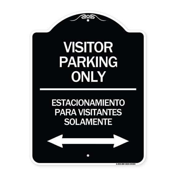 SignMission Designer Series Sign - Bilingual Reserved Parking Sign Visitor Parking Only - Estacionamiento Para Visitantes (With Bidirectional Arrow) | Black & White 18" x 24"