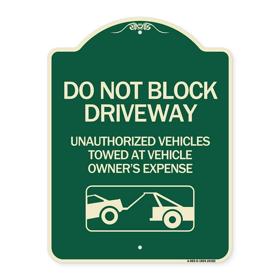 SignMission Designer Series Sign - Do Not Block Driveway (With Graphic) | Green & Tan 18" x 24" Heavy-Gauge Aluminum Architectural Sign | Protect Your Business & Municipality | Made in