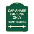 thumbnail image 1 of SignMission Designer Series Sign - Car Share Parking Only Permit Required with Bidirectional Arrow | Green & Tan 18" x 24" Heavy-Gauge Aluminum Architectural Sign | Made in the USA, 1 of 4