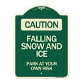 thumbnail image 1 of SignMission Designer Series Sign - Caution Falling Snow and Ice Park at Your Own Risk | Green & Tan 18" x 24" Heavy-Gauge Aluminum Architectural Sign | Made in the USA, 1 of 4