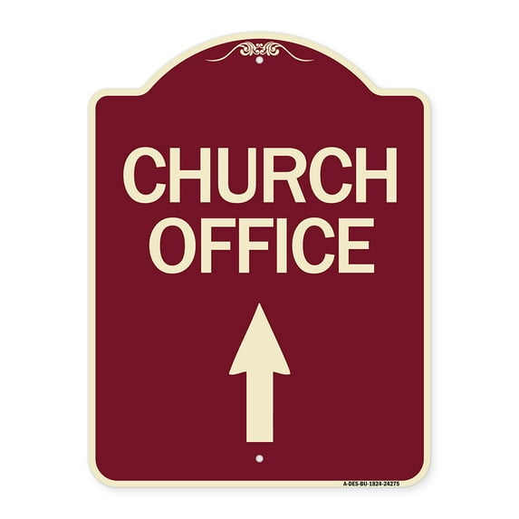 SignMission Designer Series Sign - Church Office (With Up Arrow) | Burgundy 18" x 24" Heavy-Gauge Aluminum Architectural Sign | Protect Your Business & Municipality | Made in the USA