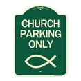 thumbnail image 1 of SignMission Designer Series Sign - Church Parking Only (Symbol) | Green & Tan 18" x 24" Heavy-Gauge Aluminum Architectural Sign | Protect Your Business & Municipality | Made in the USA, 1 of 4