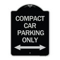 thumbnail image 1 of SignMission Designer Series Sign - Compact Car Parking Only (With Bidirectional Arrow) | Black & Silver 18" x 24" Heavy-Gauge Aluminum Architectural Sign | Made in the USA, 1 of 4